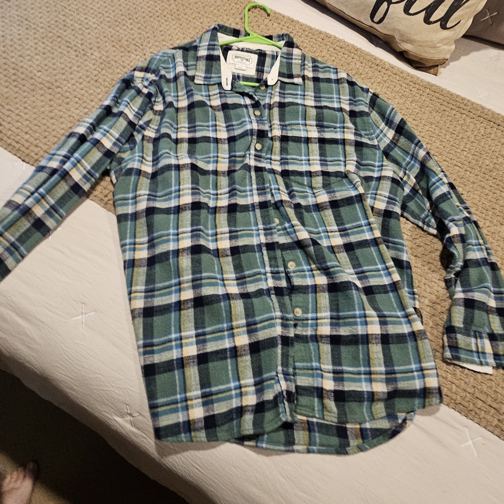 American Eagle Outfitters Green Plaid Button Down Shirt